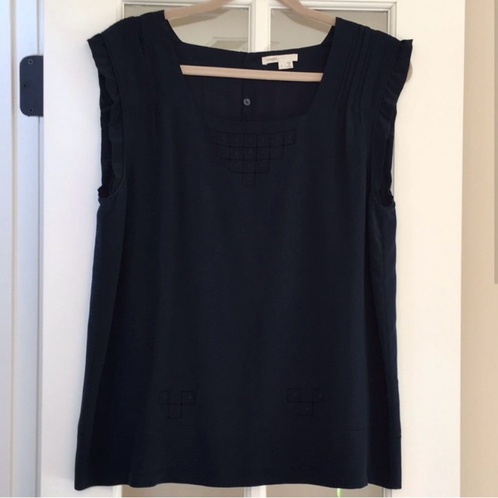 Vince Navy Silk Flutter Sleeve Blouse